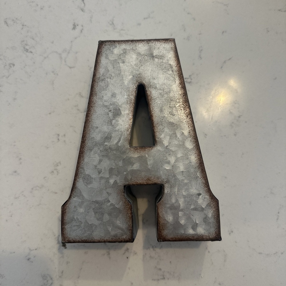 Galvanized Metal Rustic Decorative Letter A Wall Decor Sign Gray 3D Effect.